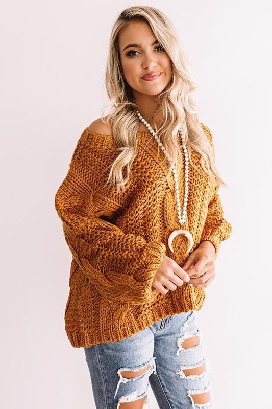 Oversized Rust Braided Knit Sweater image 0