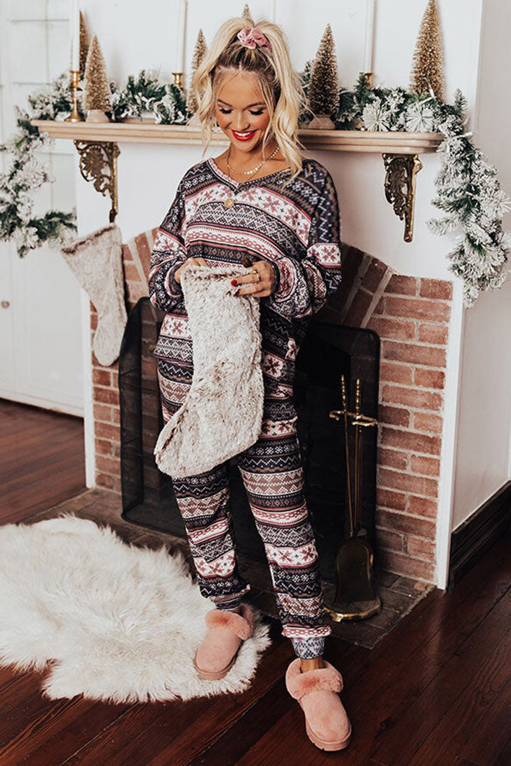 Holly And Jolly Black Christmas Print Pajama Joggers image 1