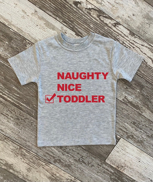 Naughty Nice Toddler Grey and Red Graphic Tee image 1