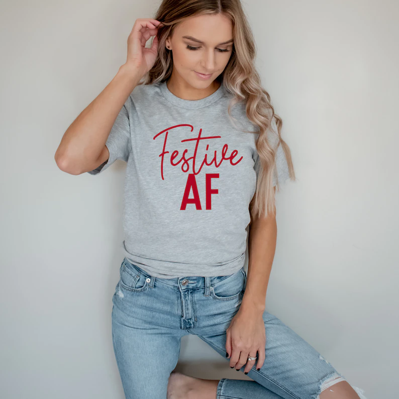 Festive AF Grey Graphic Tee image 0