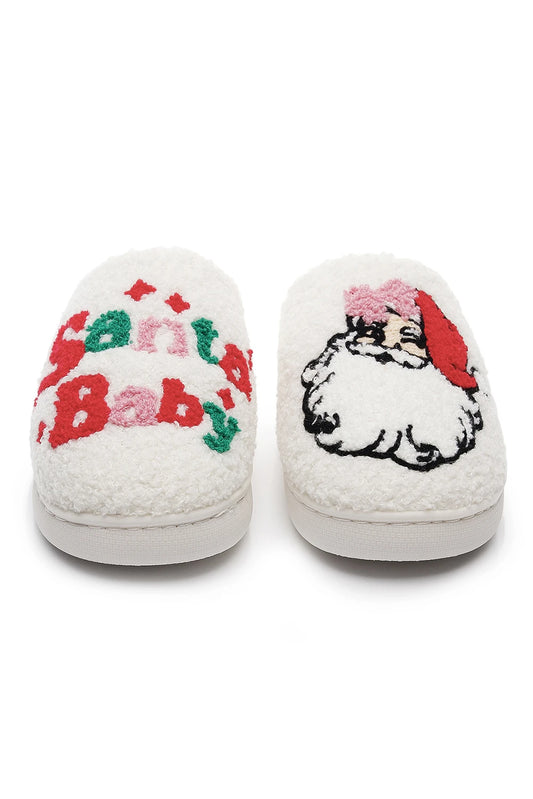 White Plush Santa Baby Christmas Asymmetric House Slippers