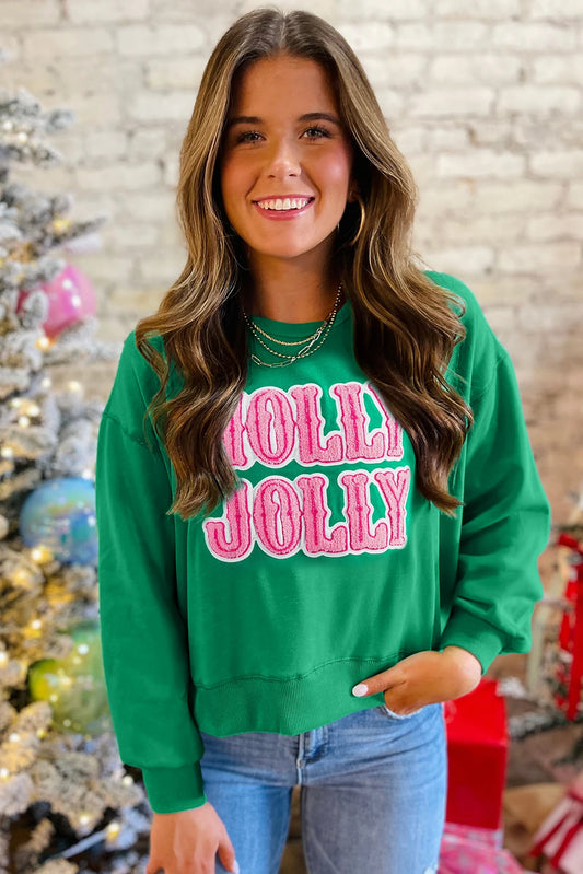 Sea Green holly jolly Towel Embroidered Christmas Holiday Sweatshirt image 1