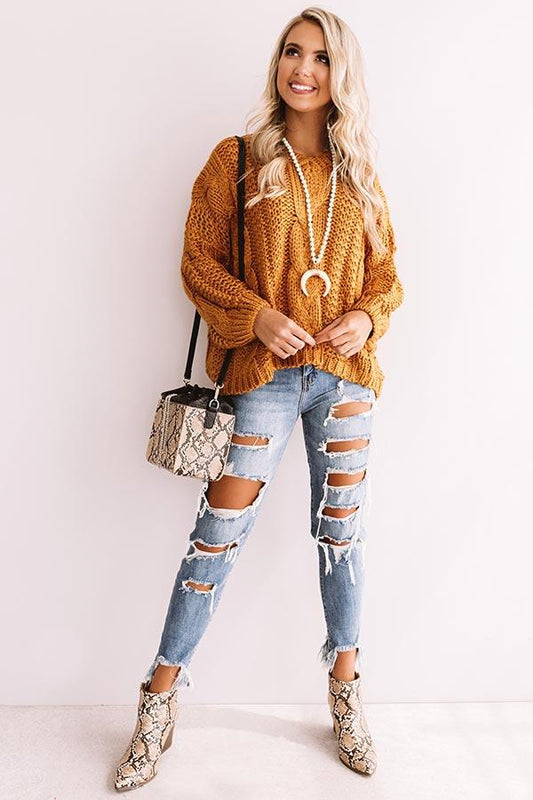 Oversized Rust Braided Knit Sweater image 1