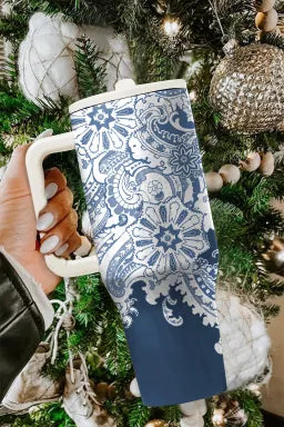 Sky Blue Vintage Pattern Print Stainless Steel Portable Cup 40oz image 0