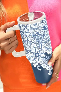 Sky Blue Vintage Pattern Print Stainless Steel Portable Cup 40oz image 1