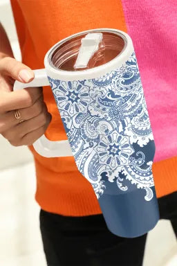 Sky Blue Vintage Pattern Print Stainless Steel Portable Cup 40oz image 4