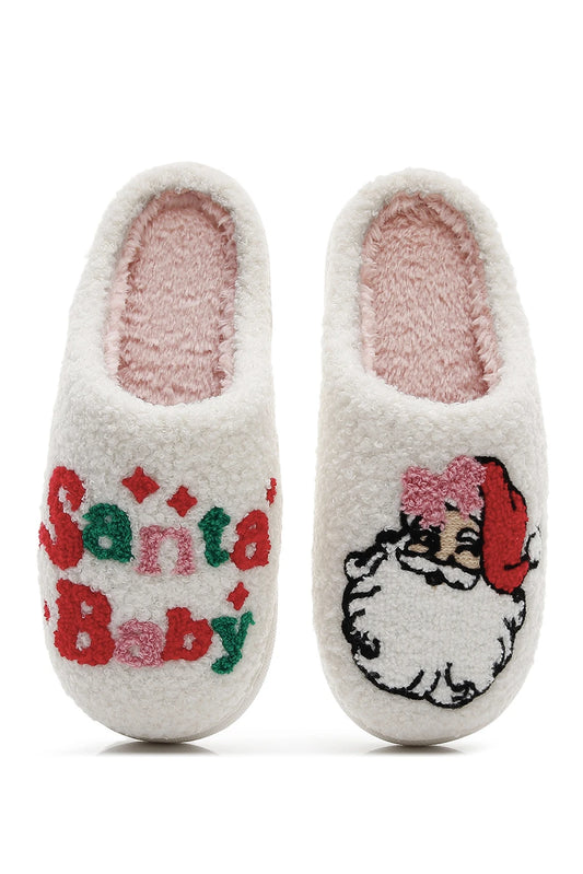 White Plush Santa Baby Christmas Asymmetric House Slippers