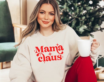 Mama Claus Red and Cream Graphic Sweatshirt image 0
