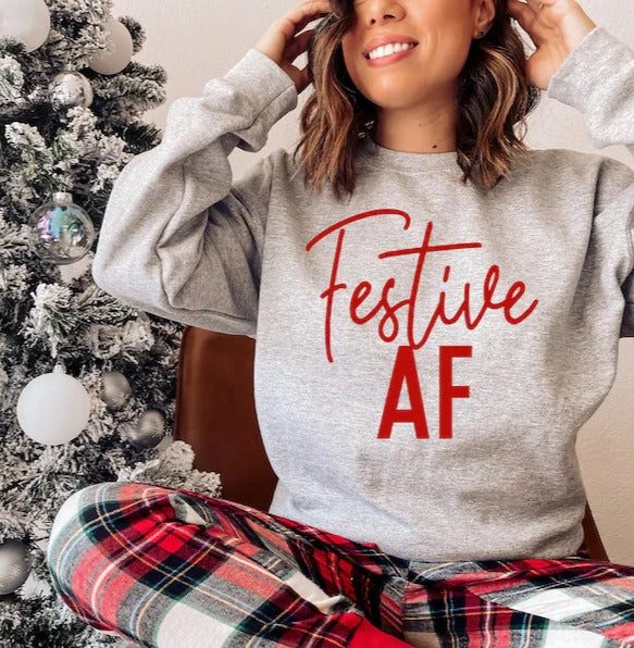 Festive AF Grey Graphic Sweatshirt image 0