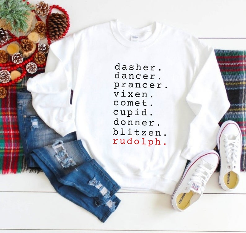 Dasher, Dancer,Prancer,Vixen White Graphic Sweatshirt image 0