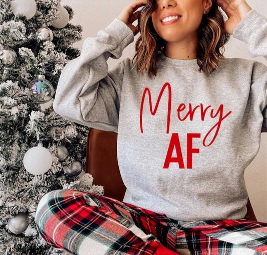 Merry AF Grey Graphic Sweatshirt image 0