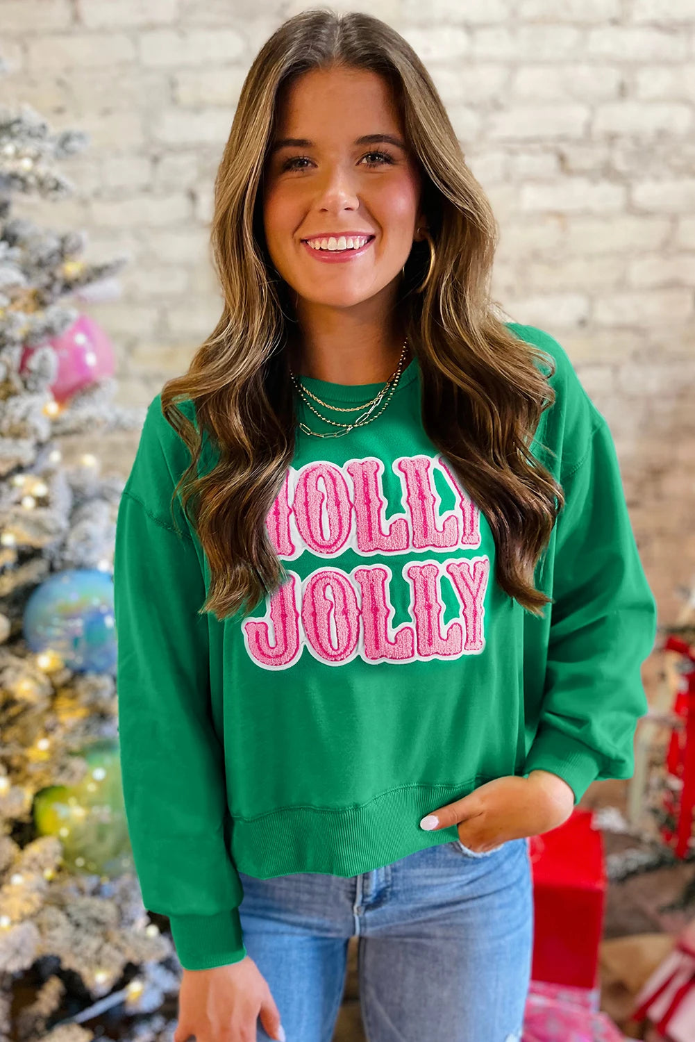 Sea Green holly jolly Towel Embroidered Christmas Holiday Sweatshirt image 1