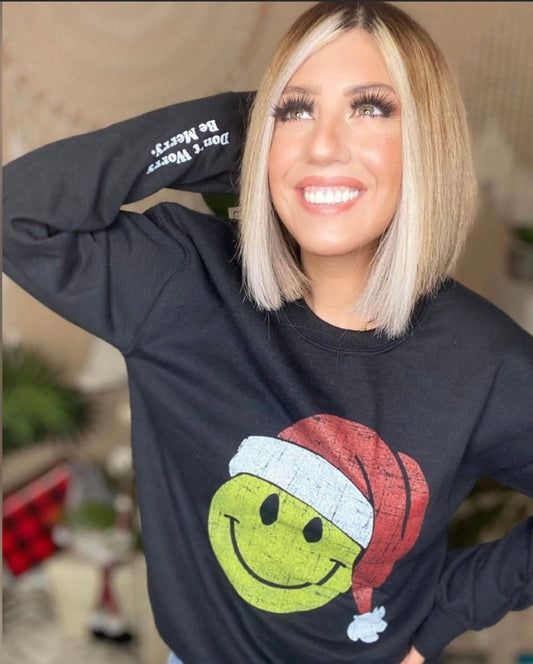 Smiley Face Santa Hat black Graphic Sweatshirt image 0