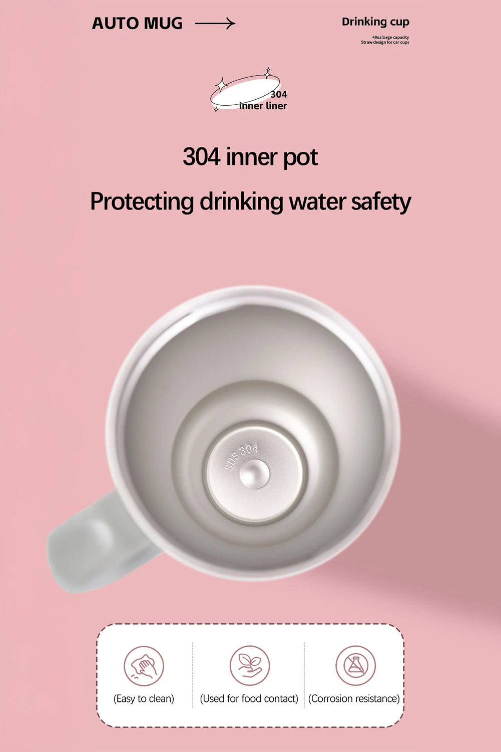 Light Pink Color Block Handle Lid Stainless Steel Insulation Tumbler with Straw image 6