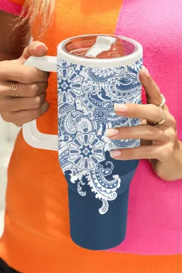 Sky Blue Vintage Pattern Print Stainless Steel Portable Cup 40oz image 2